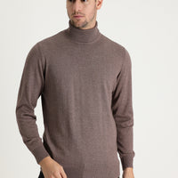 Light Brown Melange Turtleneck Regular Fit Knitted Sweater