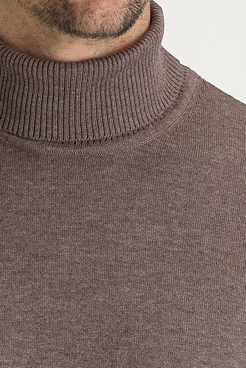 Light Brown Melange Turtleneck Regular Fit Knitted Sweater