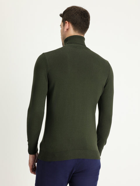Medium Khaki Turtleneck Regular Fit Knit Sweater