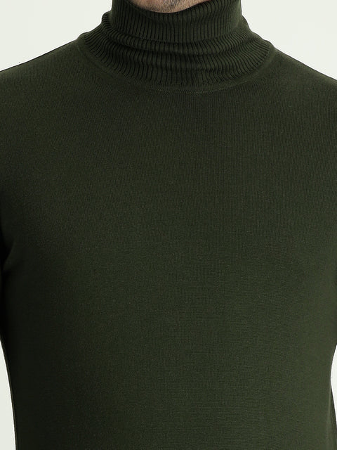 Medium Khaki Turtleneck Regular Fit Knit Sweater