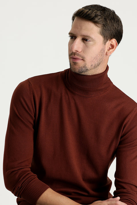 Tile-colored Turtleneck Regular Fit Knitted Sweater