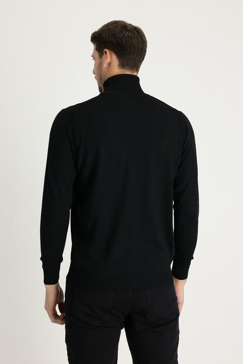 Black Turtleneck Regular Fit Wool Knit Sweater