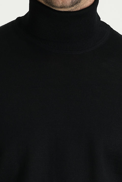 Black Turtleneck Regular Fit Wool Knit Sweater