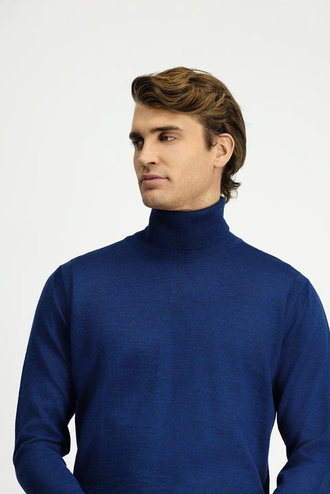 Dark Petrol Turtleneck Regular Fit Wool Knit Sweater