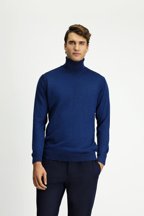 Dark Petrol Turtleneck Regular Fit Wool Knit Sweater