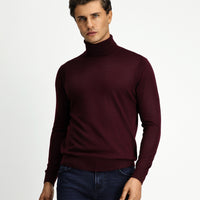 Dark Burgundy Turtleneck Regular Fit Wool Knit Sweater