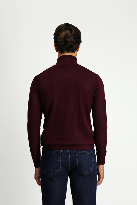 Dark Burgundy Turtleneck Regular Fit Wool Knit Sweater
