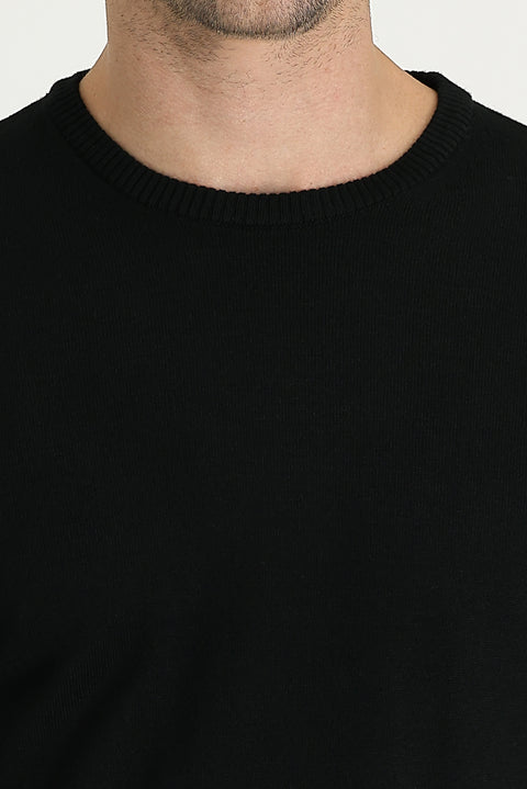 Black Crew Neck Regular Fit Cotton Knit Sweater