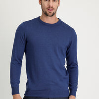 Indigo Melange Crew Neck Regular Fit Knitted Sweater