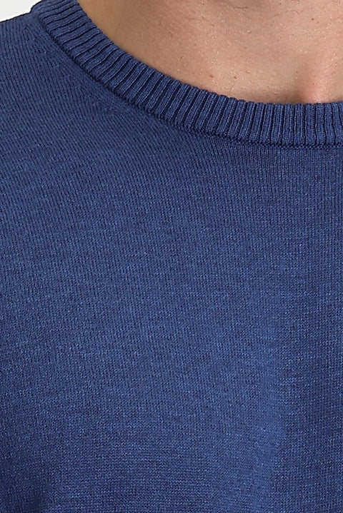 Indigo Melange Crew Neck Regular Fit Knitted Sweater