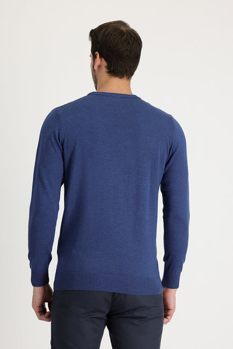Indigo Melange Crew Neck Regular Fit Knitted Sweater