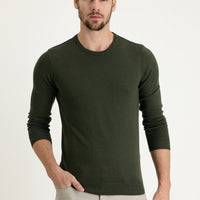 Medium Khaki Crew Neck Regular Fit Cotton Knit Sweater