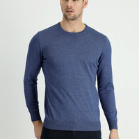 Indigo Melange Crew Neck Regular Fit Cotton Knit Sweater