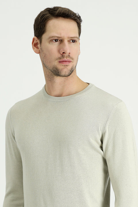 Stone Crew Neck Regular Fit Cotton Knit Sweater