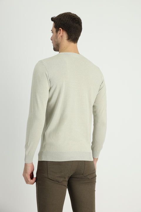 Stone Crew Neck Regular Fit Cotton Knit Sweater