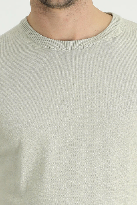 Stone Crew Neck Regular Fit Cotton Knit Sweater
