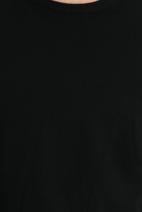 Black Crew Neck Regular Fit Knitted Sweater