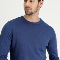 Indigo Melange Crew Neck Regular Fit Knitted Sweater