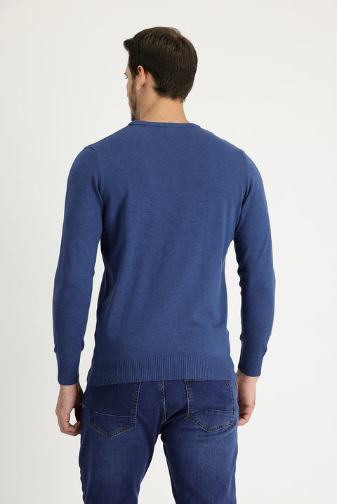 Indigo Melange Crew Neck Regular Fit Knitted Sweater