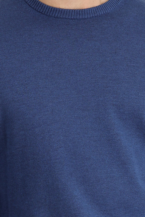 Indigo Melange Crew Neck Regular Fit Knitted Sweater