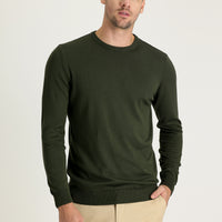 Medium Khaki Crew Neck Regular Fit Knitted Sweater