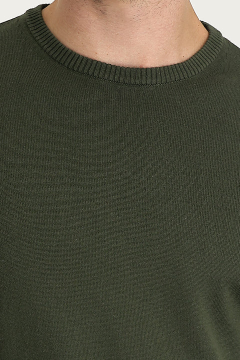Medium Khaki Crew Neck Regular Fit Knitted Sweater