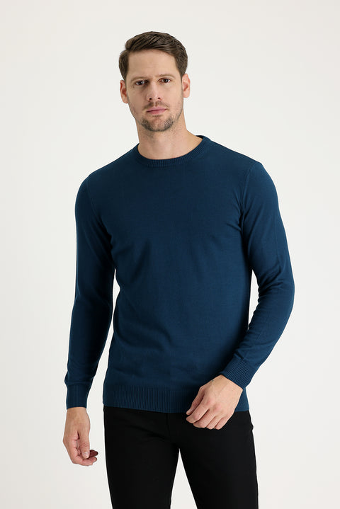 Medium Petrol Bicycle Collar Regular Fit Knitted Sweater