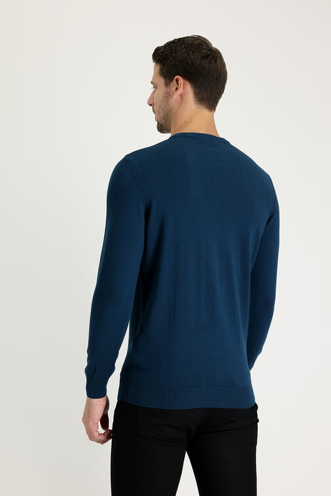 Medium Petrol Bicycle Collar Regular Fit Knitted Sweater