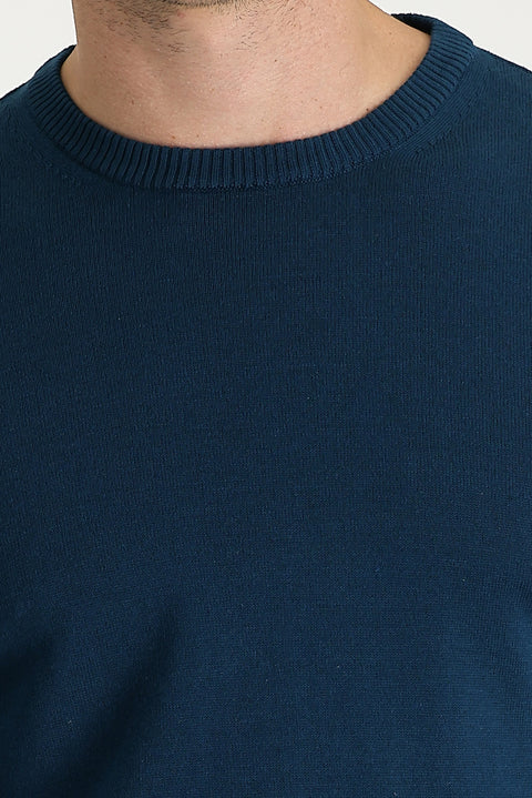 Medium Petrol Bicycle Collar Regular Fit Knitted Sweater