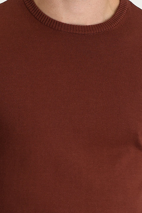 Tile-Colored Crew Neck Regular Fit Knitted Sweater