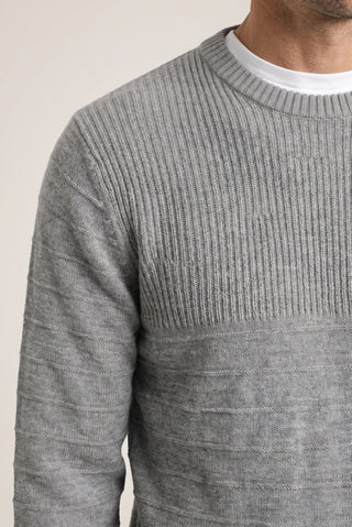 Orta Gri Bisiklet Yaka Slim Fit Dar Kesim Desenli Triko Kazak