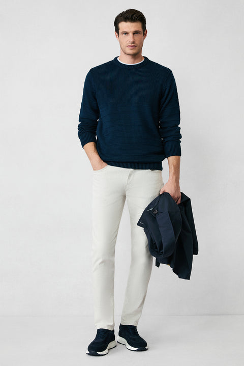 Orta Lacivert Bisiklet Yaka Slim Fit Dar Kesim Desenli Triko Kazak