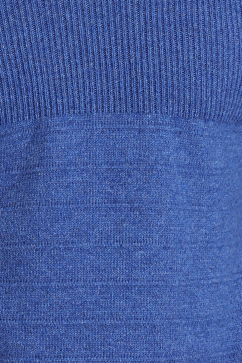 Saks Mavi Bisiklet Yaka Slim Fit Dar Kesim Desenli Triko Kazak