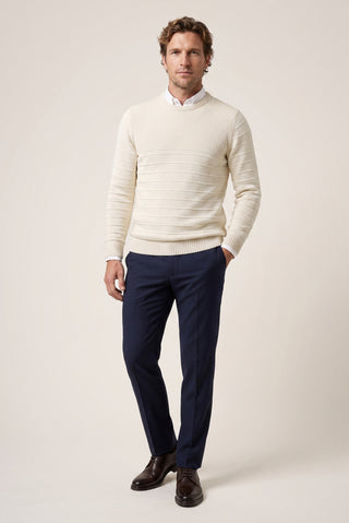 Ekru Bisiklet Yaka Slim Fit Dar Kesim Desenli Triko Kazak