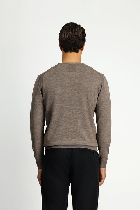 Medium Mink Crew Neck Regular Fit Wool Knit Sweater