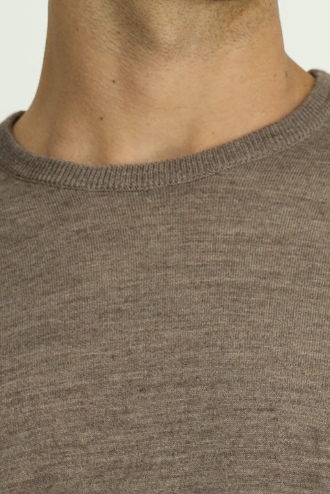 Medium Mink Crew Neck Regular Fit Wool Knit Sweater
