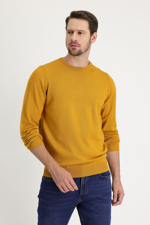 Koyu Sarı Bisiklet Yaka Regular Fit Triko Kazak