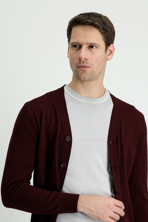 Dark Burgundy Cotton Knit Cardigan