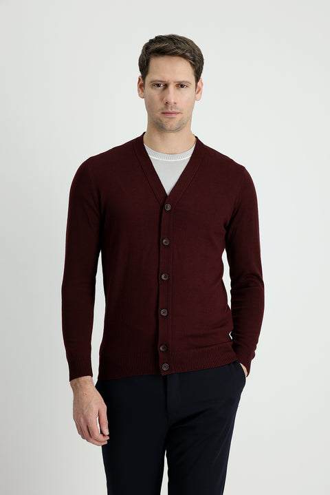 Dark Burgundy Cotton Knit Cardigan