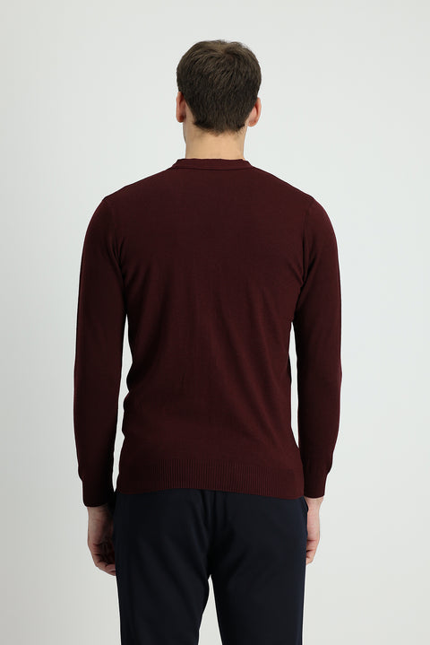 Dark Burgundy Cotton Knit Cardigan