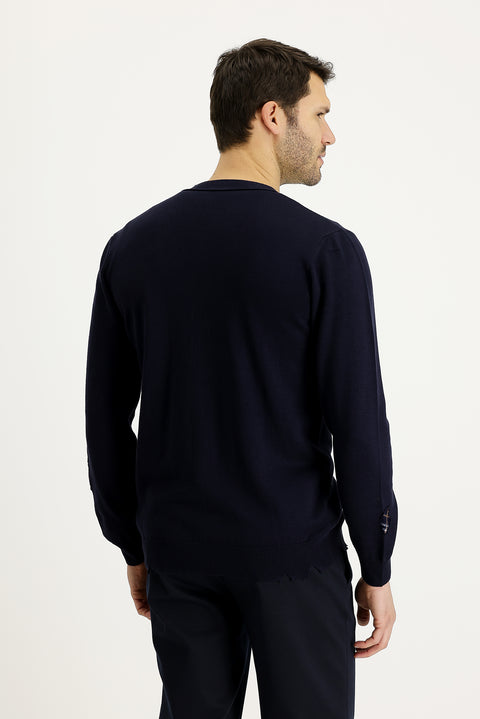 Koyu Lacivert Slim Fit Dar Kesim Desenli Pamuklu Triko Hırka