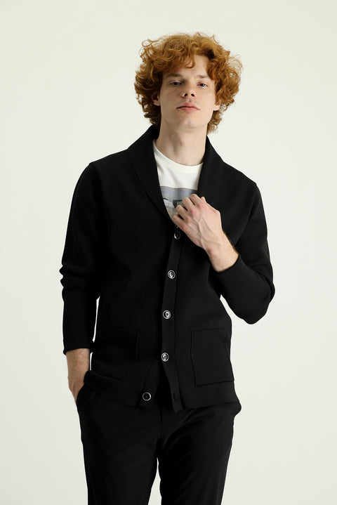 Black Slim Fit Narrow Cut Knit Cardigan