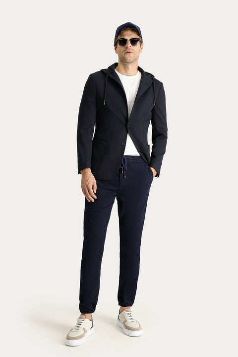 Black Navy 7 Drop Super Slim Fit Extra Narrow Cut Hooded Sport Knit Jacket