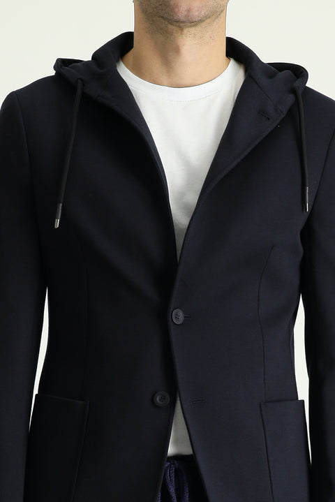 Black Navy 7 Drop Super Slim Fit Extra Narrow Cut Hooded Sport Knit Jacket