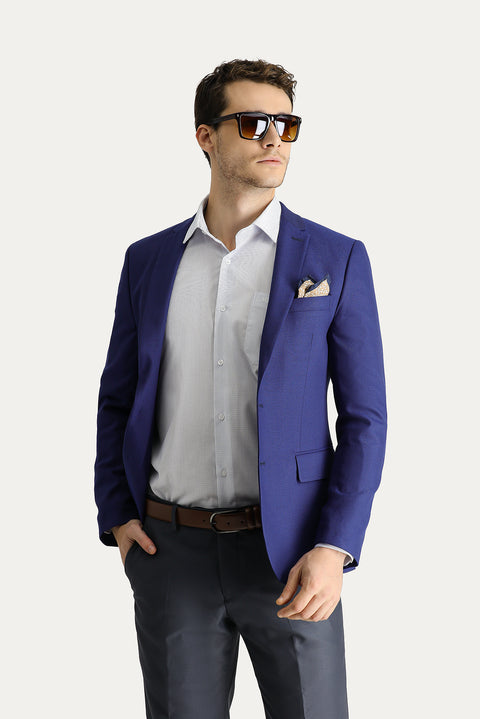Orta Lacivert 7 Drop Super Slim Fit Eksra Dar Kesim Klasik Desenli Ceket