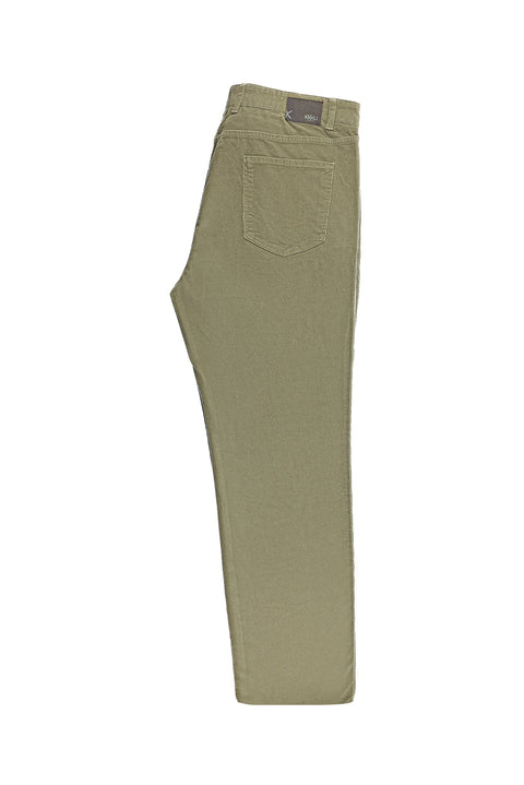 Light Beige Slim Fit Narrow Cut Velour Trousers with Lycra