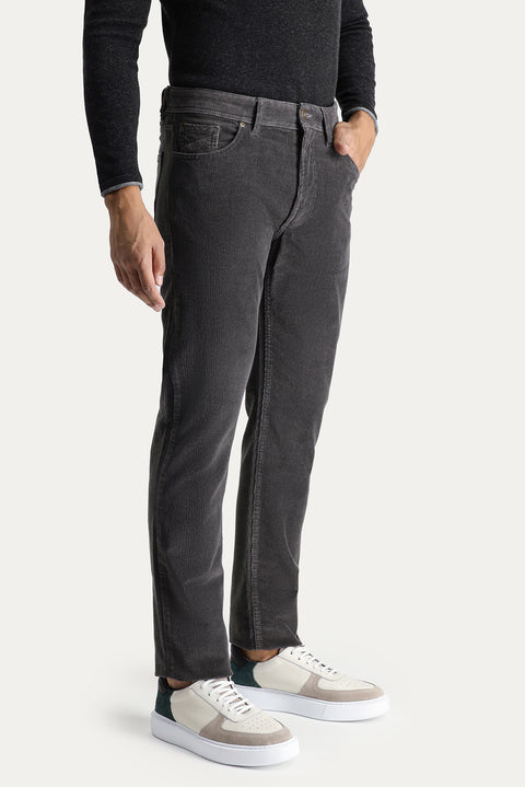 Medium Smoke Slim Fit Skinny Lycra Velvet Trousers
