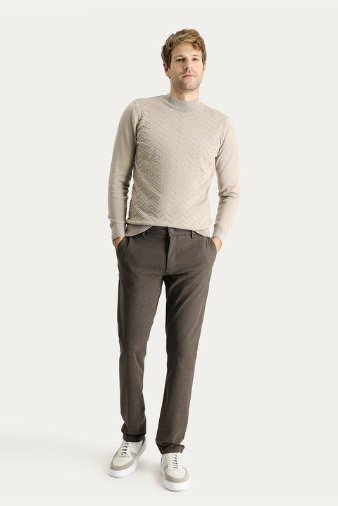 Dark Green Slim Fit Patterned Stretch Canvas / Chino Trousers