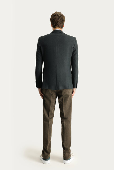 Koyu Vizon Slim Fit Dar Kesim Beli Lastikli İpli Likralı Örme Kanvas / Chino Pantolon