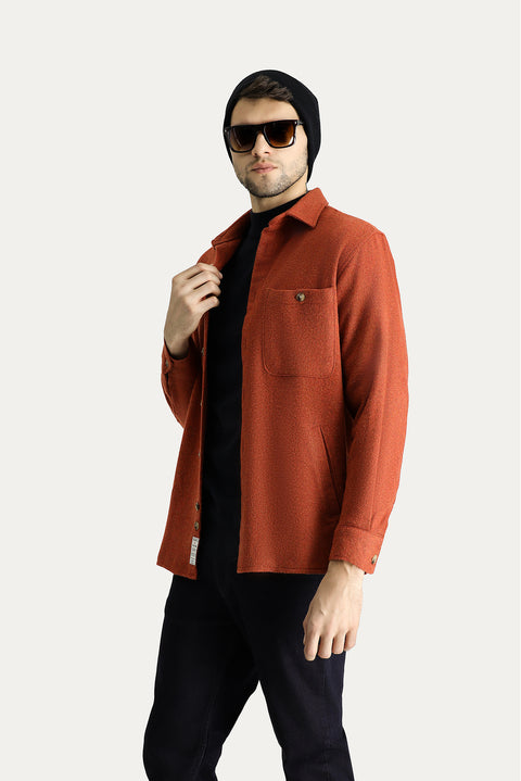 Brick Red Long Sleeve Oversize Lumberjack Cotton Easy-Iron Shirt